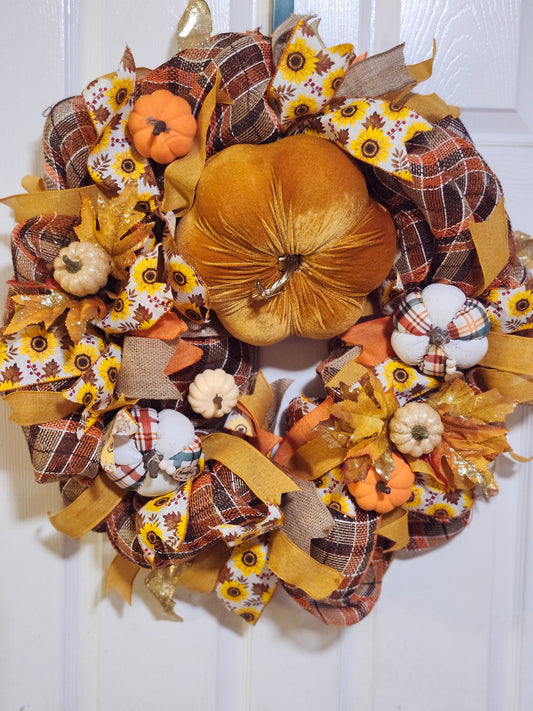 Fall deco mesh and swag wreaths